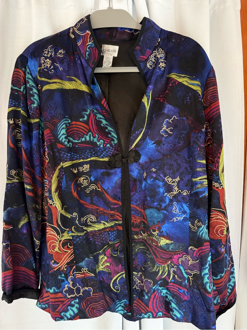 Chico's Multicolor Blue-Majority Silk-Blend Mandarin Jacket